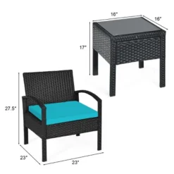 Tangkula 3 Pieces Patio Set Outdoor Wicker Rattan Furniture W/ Cushions Turquoise -Tangkula GUEST 57806b68 cd24 4a97 af42 07b776450e0f