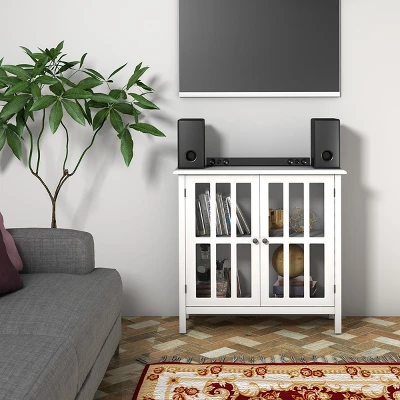 Tangkula Storage Sideboard Glass Door Accent And Display Cabinet White/Brown 5 Tangkula Storage Sideboard Glass Door Accent And Display Cabinet White/Brown - Image 3