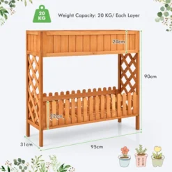 Tangkula Outdoor 2-Tier Wood Planter Raised Garden Bed Elevated Planter Box Kit W/Liner & Shelf For Backyard Patio -Tangkula GUEST 595242d4 1c21 4e19 aefa f644e2e79048