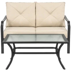 Tangkula 2PCS Patio Loveseat & Coffee Table Set Outdoor Cushioned Sofa For Garden Backyard -Tangkula GUEST 59e0209e a590 4968 b8a2 2640a6cbbb80