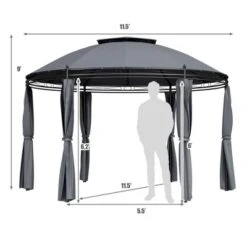 Tangkula 11.5'Outdoor Patio Round Dome Gazebo Canopy Shelter Double Roof Steel Gray -Tangkula GUEST 5ad6b7ce f481 4019 bfac f381a526022e