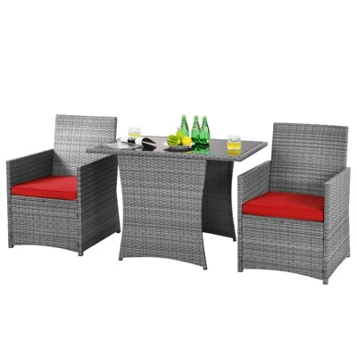 Tangkula 3PCS Patio Rattan Furniture Set Outdoor Wicker Table & Chair Set W/Cushions White/Red/Gray/Turquoise/Navy 9 Tangkula 3PCS Patio Rattan Furniture Set Outdoor Wicker Table & Chair Set W/Cushions White/Red/Gray/Turquoise/Navy - Image 7