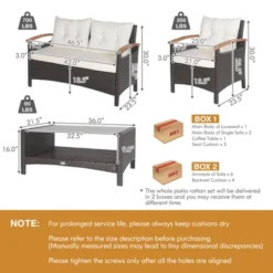 Tangkula Patio Rattan 4PCS Cushioned Chair Side Table Set Bistro Set Classic Furniture Single Sofa Thick Cushion Loveseat For Garden Off White/Navy -Tangkula GUEST 5bb13e71 9c01 4cf7 97b5 732bdffee115