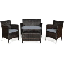 Tangkula 4-Piece Patio Rattan Wicker Conversation Furniture Set Sofa Chair Table Set -Tangkula GUEST 5c2c5de5 ed78 4b07 b0f3 087d42ecbdba