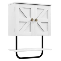 Tangkula Bathroom Wall Cabinet Medicine Storage Cabinet W/ Open Shelf & Towel Bar -Tangkula GUEST 5c4bf3d6 255e 4844 bdf1 33b38238ef09