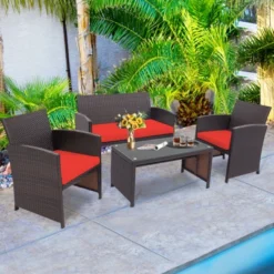 Tangkula 4PCS Outdoor Patio Furniture Sets Weather-Resistant Rattan Sofas W/ Soft Cushion Red -Tangkula GUEST 5d431891 1518 41a8 ad1b 0158f275bd5d