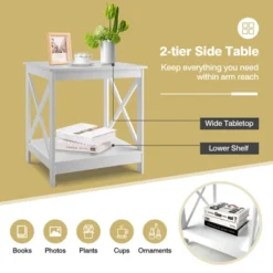 Tangkula Set Of 2 Accent End Table 2-Tier Sofa Side Table Nightstand W/ X-Shaped Frame White -Tangkula GUEST 5d8ab0fc 9ce2 4892 83e4 108cbaf62de4