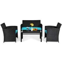 Tangkula 4 Piece Outdoor Patio Rattan Furniture Set Turquoise Cushioned Seat For Garden, Porch, Lawn 13 Tangkula 4 Piece Outdoor Patio Rattan Furniture Set Turquoise Cushioned Seat For Garden, Porch, Lawn -Tangkula GUEST 5dbf54e7 f7d5 4600 92b5 aa897a0c9b26