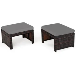 Tangkula 2 PCS Outdoor Wicker Ottoman Patio Rattan Furniture Metal Footrest Seat Square Footstool With Cushion -Tangkula GUEST 5e4aaede fc9d 48a5 95e6 c29a76ddc94b