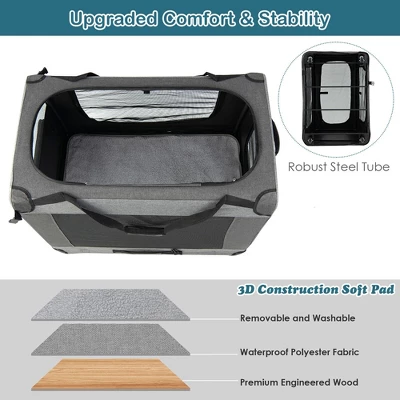 Tangkula Extra Large Portable Folding Cat Soft Crate W/ 4 Lockable Wheels Cat Carrier 5 Tangkula Extra Large Portable Folding Cat Soft Crate W/ 4 Lockable Wheels Cat Carrier - Image 3