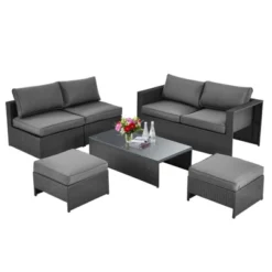 Tangkula 6PCS Patio Rattan Furniture Set Outdoor All Weather Wicker Conversation Set W/Cushioned Ottoman & Coffee Table -Tangkula GUEST 5eeed872 20fc 400c 8965 36a3203050d4