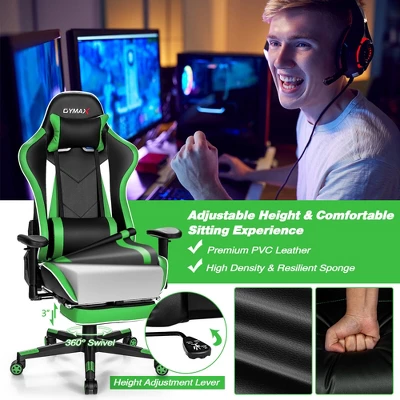 Tangkula High Back Gaming Chair Adjustable Office Computer Task Chair W/Footrest Green 9 Tangkula High Back Gaming Chair Adjustable Office Computer Task Chair W/Footrest Green - Image 7