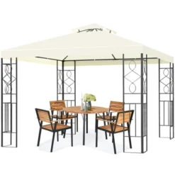 Tangkula 2-Tiers 10'x10'Outdoor Canopy Gazebo Art Steel Frame Party Patio Large Canopy Gazebo W/Netting