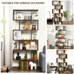 Tangkula 6-Tier S-Shaped Wooden Bookshelf Storage Bookcase Multifunctional Display Stand Shelf -Tangkula GUEST 60819cb1 47f1 4dba 8907 2f8722e81025