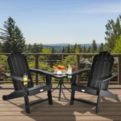 Tangkula 2PCS Adirondack Chair Outdoor With Cup Holde Weather Resistant Lounger Chair For Backyard Garden Patio And Deck Black/Grey/Turquoise/White -Tangkula GUEST 60b95177 6012 41f9 91f5 1cd2a3611504