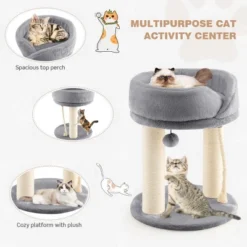 Tangkula Cat Tower Cat Activity Tree W/ Plush Perch & Scratching Posts Grey 14 Tangkula Cat Tower Cat Activity Tree W/ Plush Perch & Scratching Posts Grey -Tangkula GUEST 60dad650 f8d4 4406 a046 435d6344057d