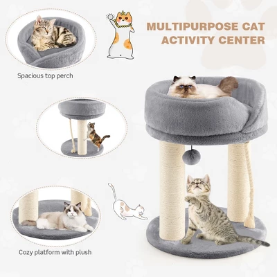 Tangkula Cat Tower Cat Activity Tree W/ Plush Perch & Scratching Posts Grey 7 Tangkula Cat Tower Cat Activity Tree W/ Plush Perch & Scratching Posts Grey - Image 5