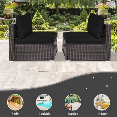Tangkula 2PCS Patio Sectional Armless Sofas Outdoor Rattan Furniture Set W/ Cushions Black 7 Tangkula 2PCS Patio Sectional Armless Sofas Outdoor Rattan Furniture Set W/ Cushions Black - Image 5