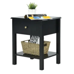 Tangkula End Table Nightstand W/Drawer & Shelf Bedroom Living Room Furniture Black -Tangkula GUEST 61cb4340 4d4e 48ad 91d1 f0b1b3f06b1a
