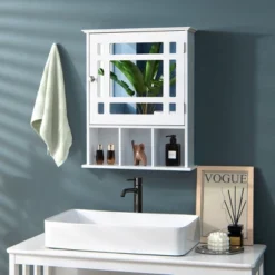 Tangkula Mirrored Medicine Cabinet Bathroom Wall Mounted Storage W/Adjustable Shelf