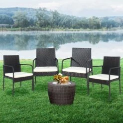 Tangkula 4 PCS Patio All-Weather Wicker Rattan Dining Chairs Outdoor Arm Cushioned Seats Armrest Garden -Tangkula GUEST 627f203d 180c 4971 a574 d4ba53c2600b
