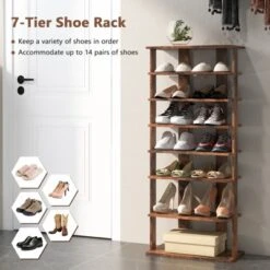 Tangkula 7-Tier Double Rows Shoe Rack Vertical Wooden Shoe Storage Organizer Rustic Brown/White -Tangkula GUEST 628e2f1e 765d 42ea 91bf e483326aa807