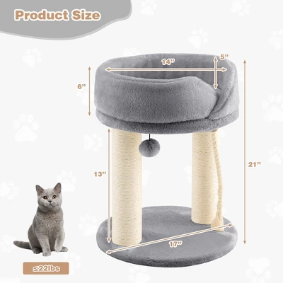 Tangkula Cat Tower Cat Activity Tree W/ Plush Perch & Scratching Posts Grey 10 Tangkula Cat Tower Cat Activity Tree W/ Plush Perch & Scratching Posts Grey - Image 8