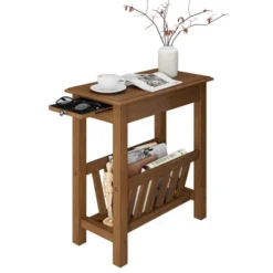 Tangkula End Table Pull-out Tray Shelf Accent Side Nightstand Rubber Wood Leg Rustic Oak -Tangkula GUEST 638f4525 3125 4370 a214 48161ab12370