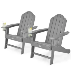 Tangkula 2PCS Adirondack Chair Outdoor With Cup Holde Weather Resistant Lounger Chair For Backyard Garden Patio And Deck Black/Grey/Turquoise/White -Tangkula GUEST 6440fc08 8520 47e5 8803 f6b2a73ea3bf