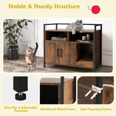 Tangkula Large Litter Box Enclosure Cat Wooden Storage Cabinet With 2 Doors Coffee 7 Tangkula Large Litter Box Enclosure Cat Wooden Storage Cabinet With 2 Doors Coffee - Image 5