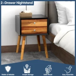 Tangkula Wooden Nightstand With 2 Storage Drawers Accent End Side Table For Bedroom&Living Room -Tangkula GUEST 6538f5ee ef64 4198 8c9f 166d64324e13