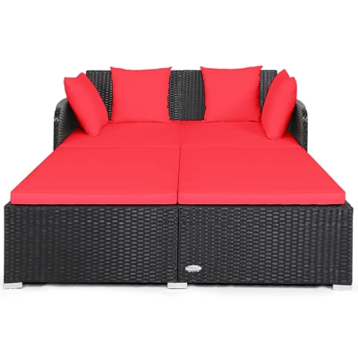 Tangkula Patio Rattan Daybed With 4 Pillows Cushioned Sofa For Outdoor 11 Tangkula Patio Rattan Daybed With 4 Pillows Cushioned Sofa For Outdoor - Image 9
