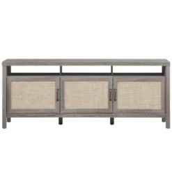 Tangkula Universal TV Stand Cabinet Television Media Console With 3 Rattan Doors Grey Oak Walnut -Tangkula GUEST 66bc182d 97a4 463d 8f80 87e143adb842