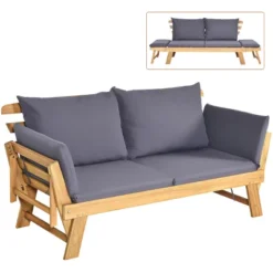 Tangkula Outdoor Folding Daybed Patio Acacia Wood Convertible Couch Sofa Bed TurquoiseRed WhiteDark Grey -Tangkula GUEST 66ff3677 d1ec 4dd6 8083 e42a2cb437fe