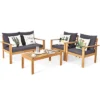 Tangkula 4 PCS Outdoor Acacia Wood Conversation Sofa Table Furniture Set W/ Grey Cushions -Tangkula GUEST 676e77fa b662 498c adc8 171b376199cc