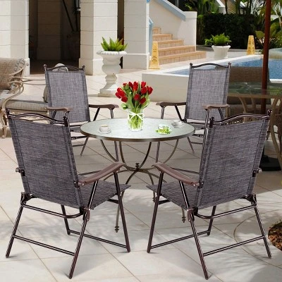 Tangkula 2-Piece Folding Outdoor Patio Chair Sling Back Camping Chair With Armrest & Pillow 10 Tangkula 2-Piece Folding Outdoor Patio Chair Sling Back Camping Chair With Armrest & Pillow - Image 8