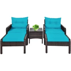 Tangkula 5-Piece Patio Rattan Conversation Set Cushioned Sofas And Ottoman Set With Table -Tangkula GUEST 68201cea 0880 4111 a205 05d928e37ba8