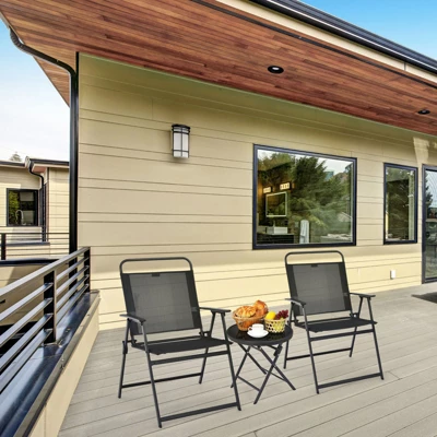 Tangkula 3PCS Patio Bistro Set Outdoor Folding Table & Chairs Set W/Tempered Glass Top Black 4 Tangkula 3PCS Patio Bistro Set Outdoor Folding Table & Chairs Set W/Tempered Glass Top Black - Image 2