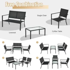 Tangkula 4 PCS Patio Furniture Set Outdoor Conversation Set W/Glass Coffee Table Garden Bistro Set Gray 15 Tangkula 4 PCS Patio Furniture Set Outdoor Conversation Set W/Glass Coffee Table Garden Bistro Set Gray -Tangkula GUEST 68c41166 f821 463b abba ab7155507902