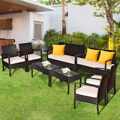 Tangkula 4PCS Conversation Wicker Set Patio Rattan Table&Cushioned Chair 4 Tangkula 4PCS Conversation Wicker Set Patio Rattan Table&Cushioned Chair - Image 2