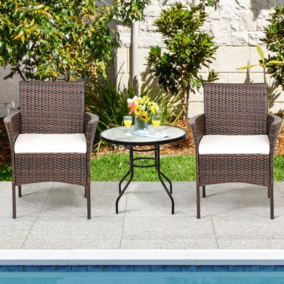 Tangkula Outdoor 4 PCS Rattan Dining Chair Patio Cushioned Arm Chair W/Zipper Brown 6 Tangkula Outdoor 4 PCS Rattan Dining Chair Patio Cushioned Arm Chair W/Zipper Brown - Image 4