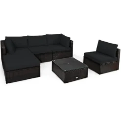 Tangkula 6PCS Patio Rattan Furniture Set Outdoor Sectional Sofa Set W/Coffee Table & Ottoman Black/Navy/Turquoise/Red/Brown -Tangkula GUEST 69975cae eba0 401e b9f1 df7c098fdb4f