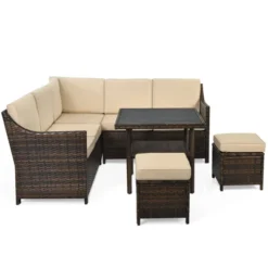 Tangkula 6PCS Patio Rattan Furniture Set All-Weather Sectional Cushioned Sofa Ottoman Dining Table Lower Shelf -Tangkula GUEST 69986c27 e565 433d ad0b ebc5a2d080d7