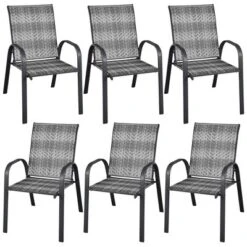 Tangkula 6PCS Outdoor PE Wicker Stacking Dining Chairs Patio Arm Chairs -Tangkula GUEST 69cd392d 320f 4a1f a94b 6b33b7ef7442