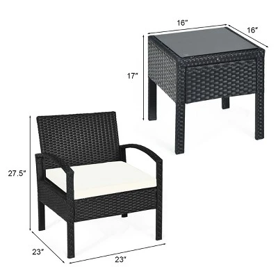 Tangkula 3 Pieces Patio Set Outdoor Wicker Rattan Furniture W/ Cushions 4 Tangkula 3 Pieces Patio Set Outdoor Wicker Rattan Furniture W/ Cushions - Image 2