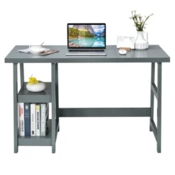 Tangkula Trestle Computer Desk Indoor Office Workstation For Home Office With 2-Tier Storage Shelves -Tangkula GUEST 6a4ef691 a4b0 4f4a 9514 33177e52f656