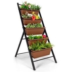 Tangkula 5-Tier Vertical Herb Garden Planter Box Outdoor Elevated Raised Bed Brown/Green -Tangkula GUEST 6a52dd17 ea01 43a8 b6d0 a2da58af9dcc