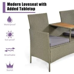 Tangkula Outdoor Patio Rattan Loveseat Sofa Double Conversation Set W/Cushion & Built-in Table -Tangkula GUEST 6a546361 be89 46b8 a8fe 0b93fd8c201f