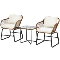 Tangkula 3 Pieces Outdoor Furniture Set Patio Bistro Set W/2 Armchairs & Tempered Glass Table White/Turquoise/Red -Tangkula GUEST 6a6b719c 3d11 4307 8efb f89cc7df2da4