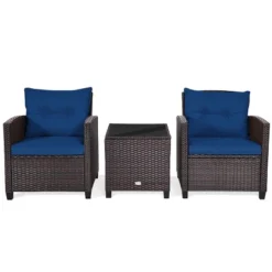 Tangkula 3PCS Wicker Cushioned Conversation Set Outdoor Rattan Furniture W/Beige/Red/Black/Navy/Off White/Turquoise Cushions 22 Tangkula 3PCS Wicker Cushioned Conversation Set Outdoor Rattan Furniture W/Beige/Red/Black/Navy/Off White/Turquoise Cushions -Tangkula GUEST 6ac7a684 3aa6 4ae3 a9cd 02ba4a02998e